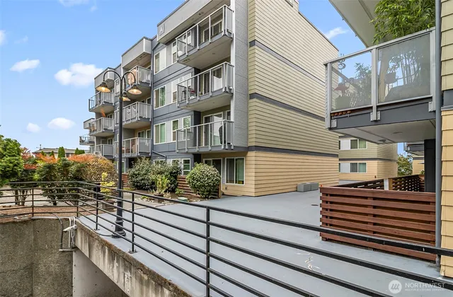 a view of a building from a balcony
