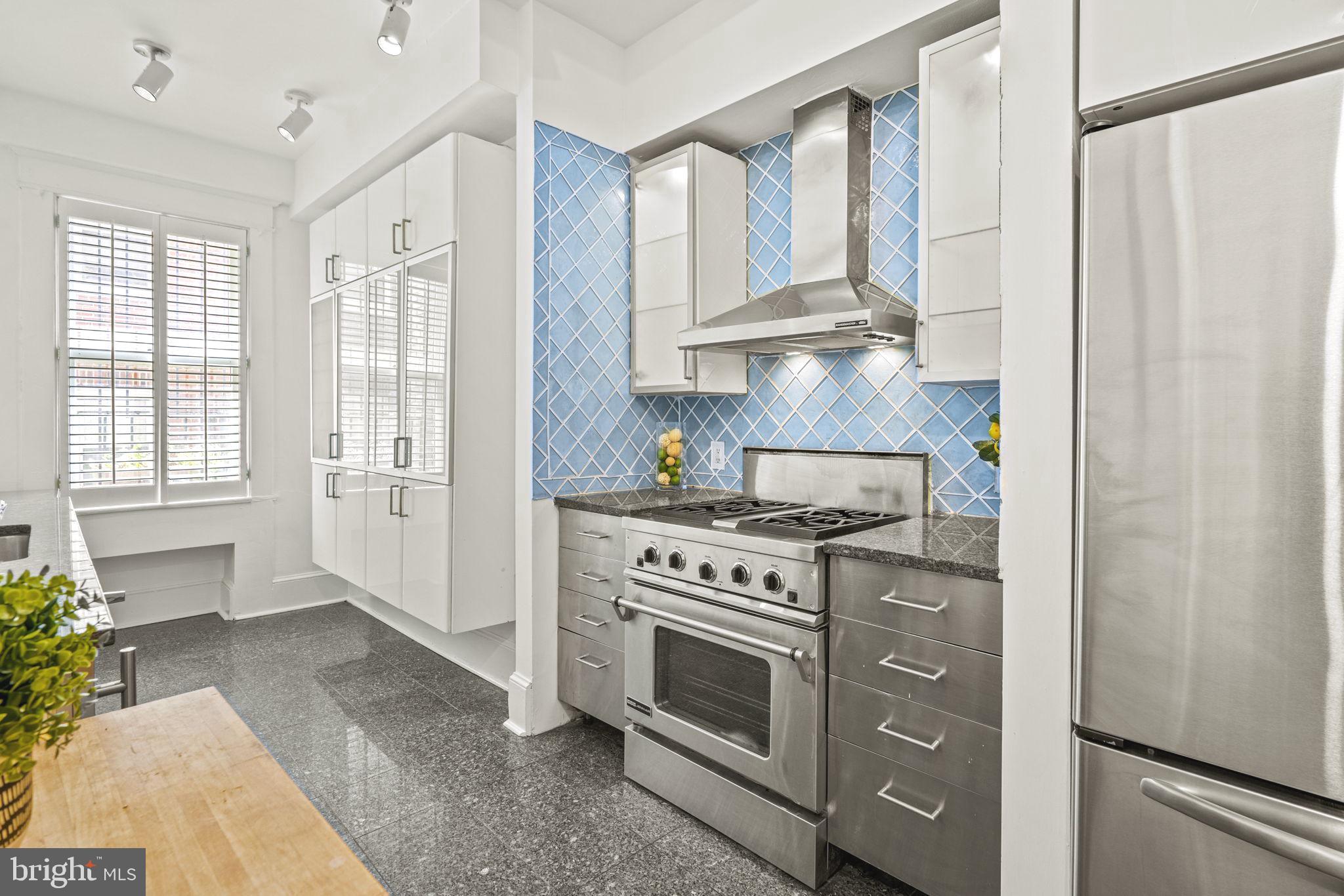 1736 Columbia Road Northwest, Unit 102 Washington, DC 20009 - Photo 10 of 39 a kitchen with stainless steel appliances white cabinets and a stove