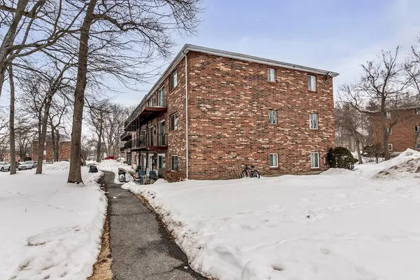 a view of a yard covered in snow