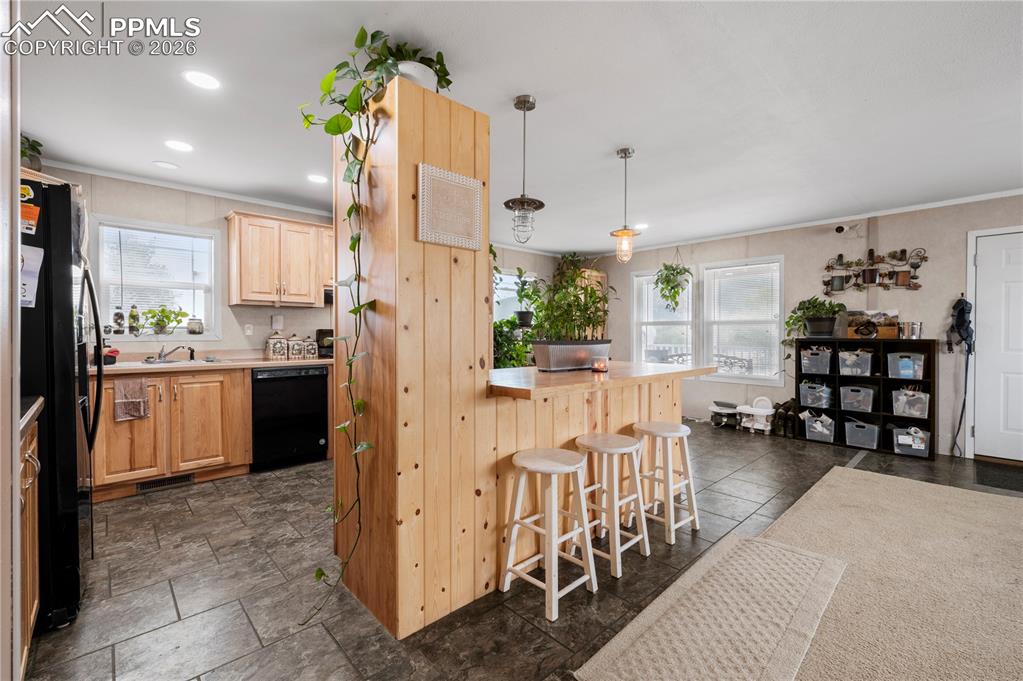 8395 Commanche Road Colorado Springs, CO 80926 - Photo 10 of 29 a kitchen view with stainless steel appliances kitchen island granite countertop a refrigerator and a sink