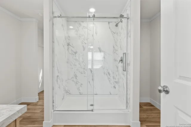 a bathroom with a shower