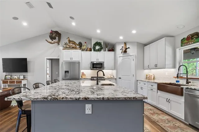 a living room with furniture