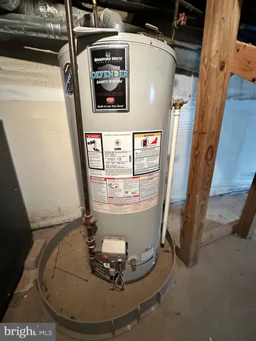 a room with water heater and storage
