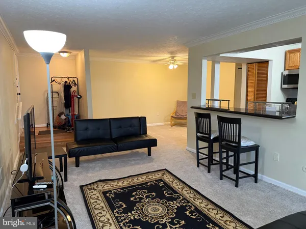 a living room with furniture and a rug