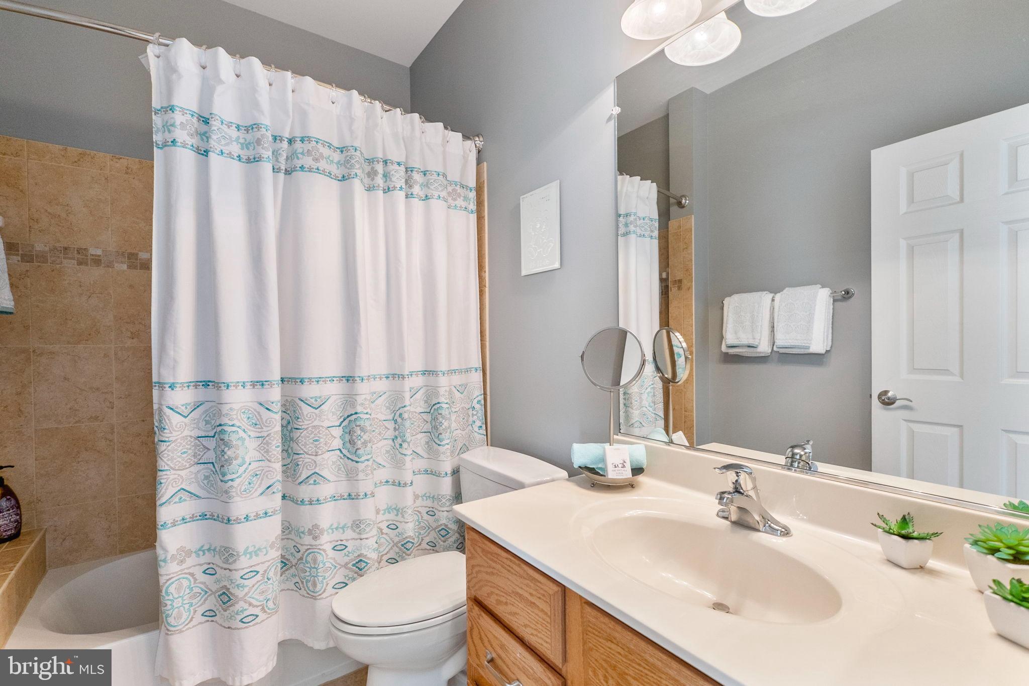18004 Bliss Drive Poolesville, MD 20837 - Photo 25 of 57 a bathroom with a sink a toilet and shower curtain