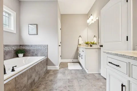 a view of a park with large trees