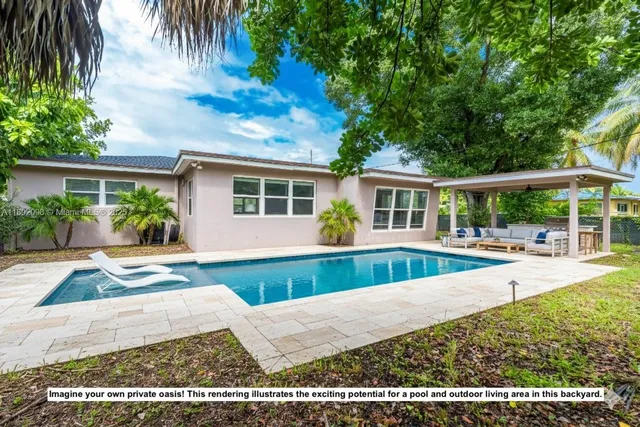 a view of a garden with a tree
