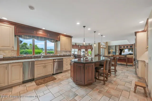 a view of a garden with an buildings