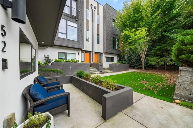 a view of an outdoor sitting space