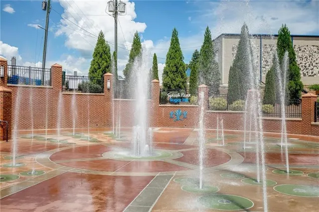a front view of a building with street view