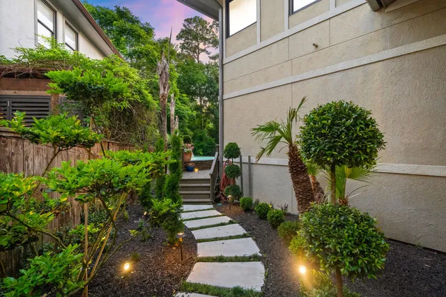 a plant sitting in front of a house