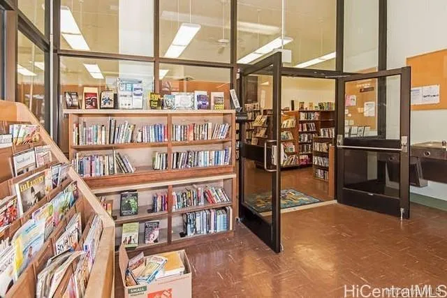 a view of a porch with seating space