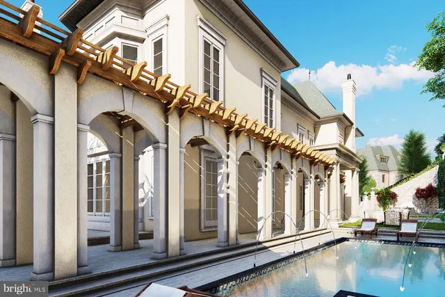 a view of a building with a swimming pool