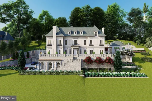 a aerial view of a house with a garden and a swimming pool