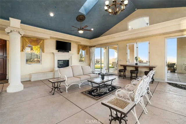a outdoor dining space with furniture and garden