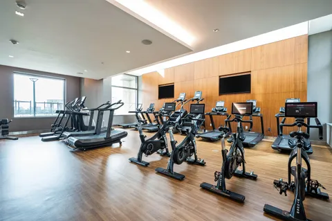 a view of a room with gym equipment