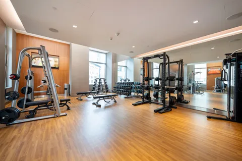 a view of a room with gym equipment
