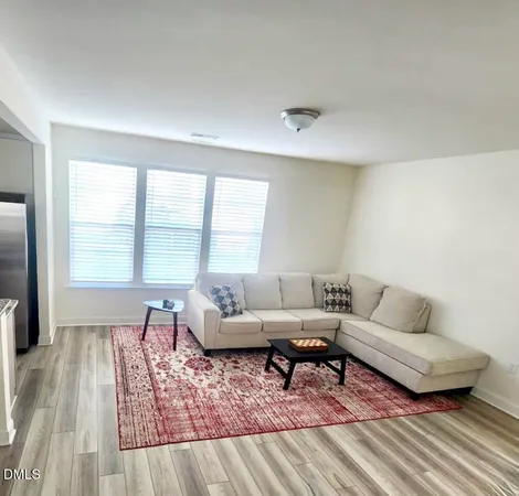 a living room with furniture and a rug