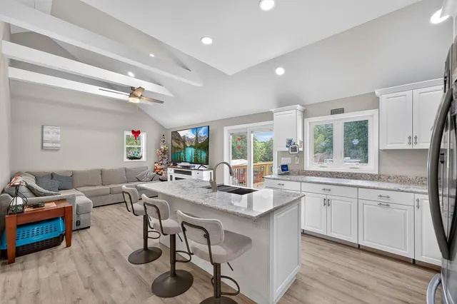 a view of lake with green space