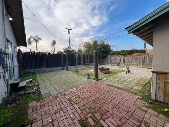 a view of a porch of a house