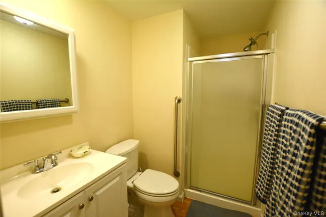 a bathroom with a sink mirror vanity and toilet