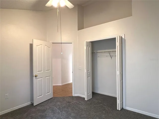 an empty room with a bathroom