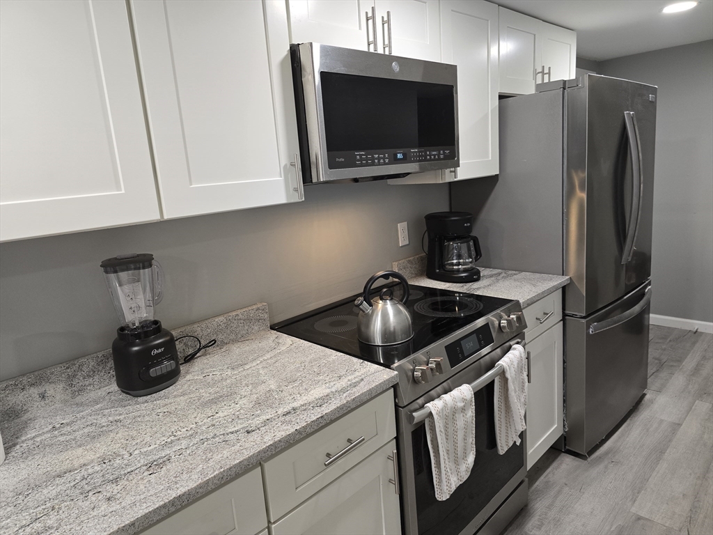 17 Rockingham Road, Unit B Boston, MA 02126 - Photo 5 of 10 a kitchen with stainless steel appliances granite countertop a stove a refrigerator and a microwave