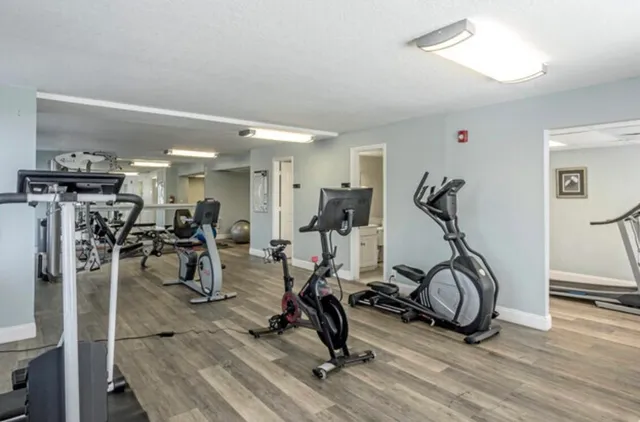 a view of a room with gym equipment