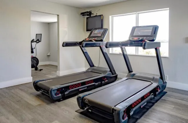 a room with gym equipment