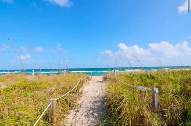 a view of a swimming pool and an outdoor space