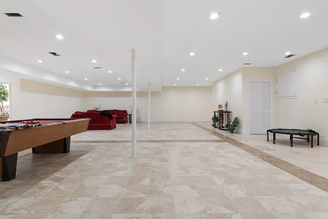 a lobby with a couch