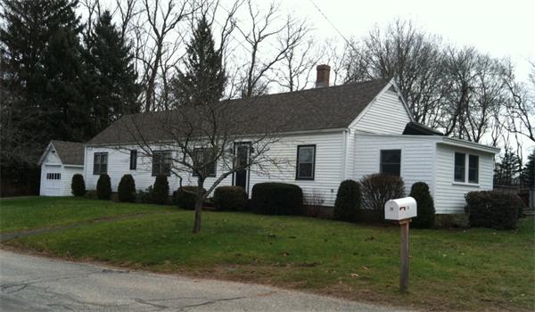a front view of house with a garden