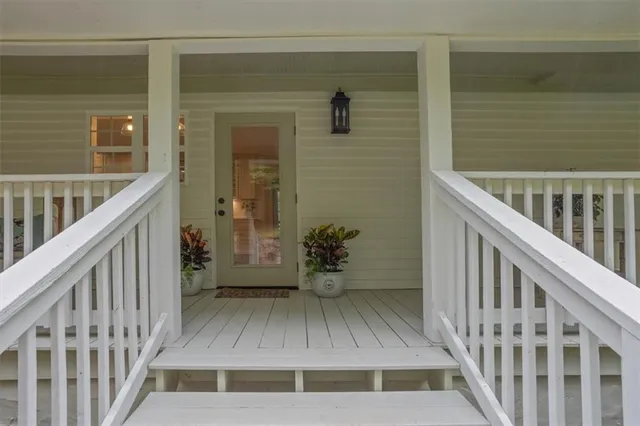 a view of wooden balcony