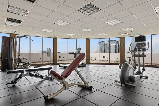 a view of a room with gym equipment