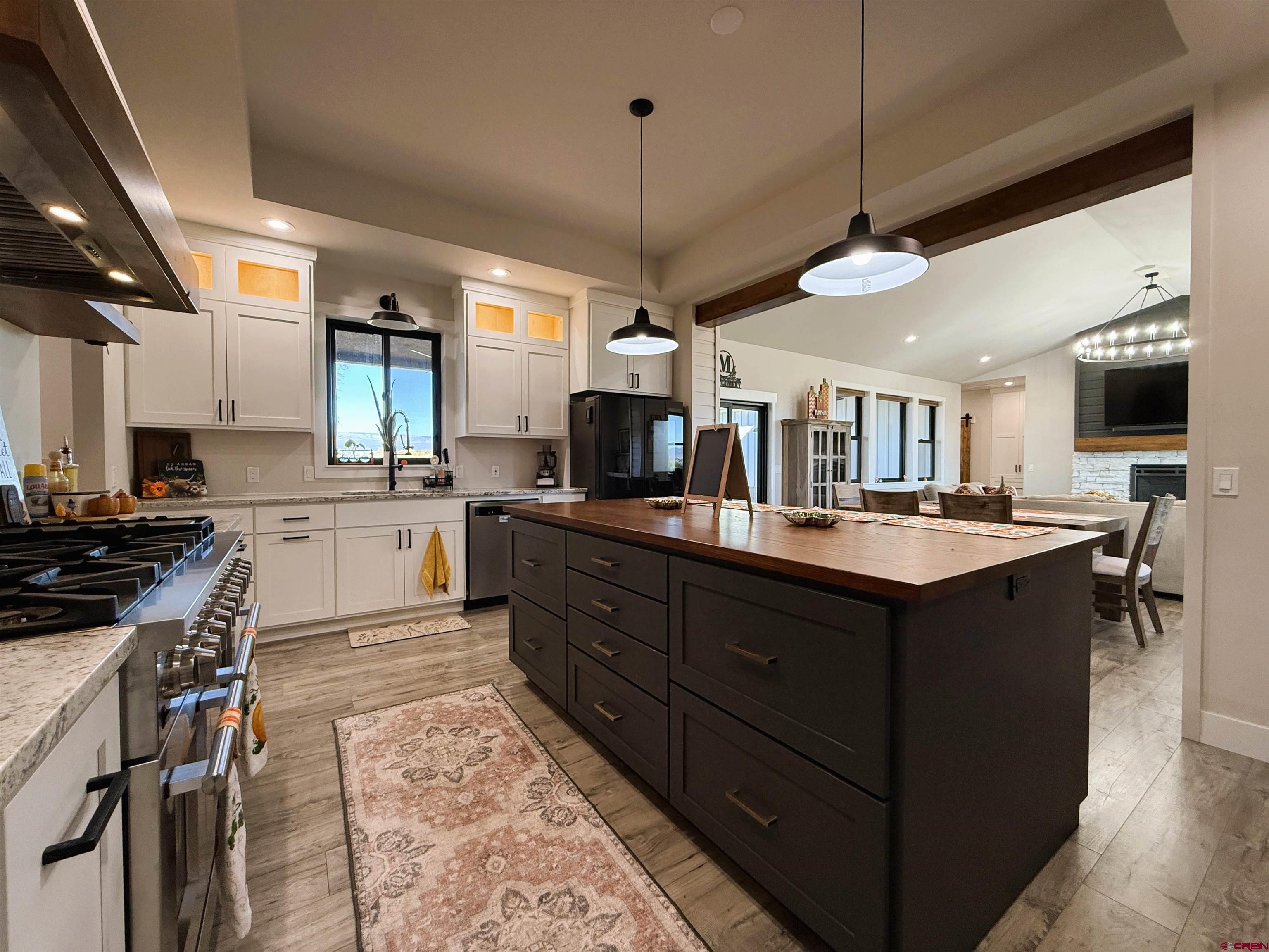 8585 Ellens Way Austin, CO 81410 - Photo 22 of 45 a kitchen with stainless steel appliances granite countertop a sink a stove and a wooden floors