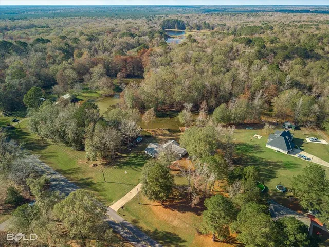 a view of a yard with a bench and trees