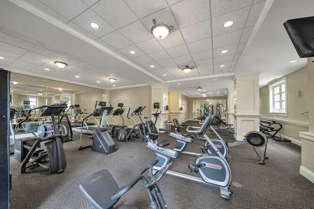 a view of a room with gym equipment
