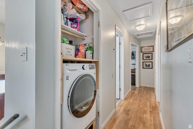 7470 Ramanee Drive Midvale, UT 84047 - Photo 12 of 29 Laundry area featuring washer / dryer ventless and light wood-style flooring