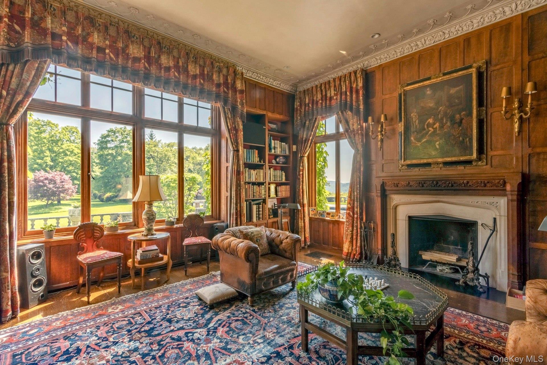 120 Ridge Road Tuxedo Park, NY 10987 - Photo 11 of 50 a living room with furniture large window and a fireplace