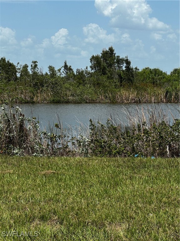 a view of a lake with a city