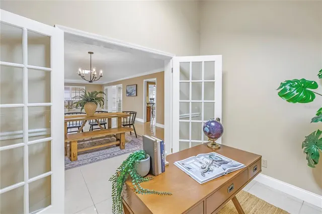 a view of workspace with wooden floor