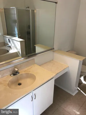a bathroom with a sink and vanity
