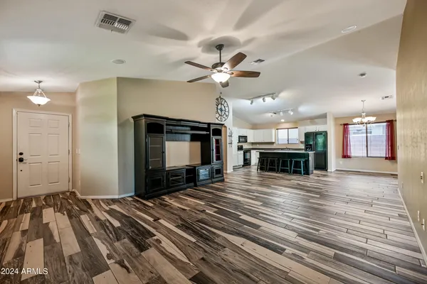 a view of a livingroom with a flat screen tv