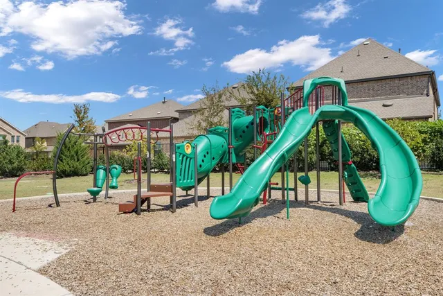 an aerial view of a park with potted plants