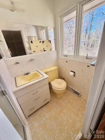 a bathroom with a sink mirror vanity and toilet