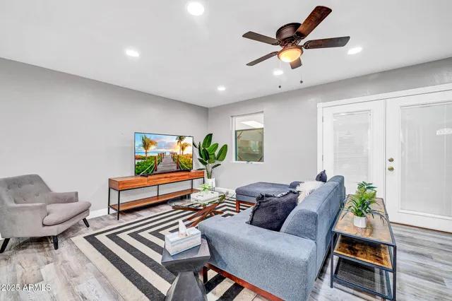 a living room with furniture