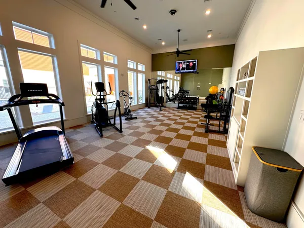 a living room with furniture and a rug