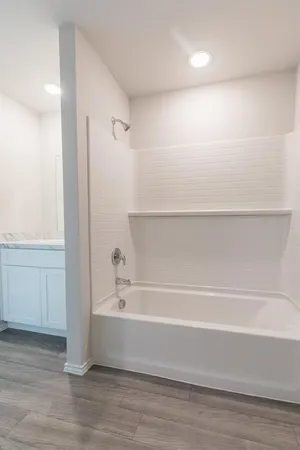 a bathroom with a bathtub