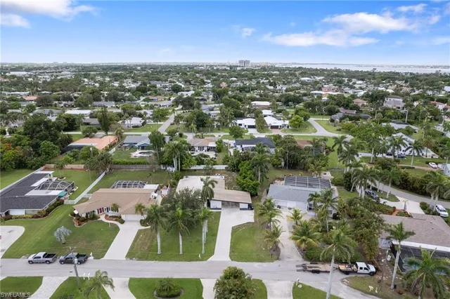 a view of a lake with a garden