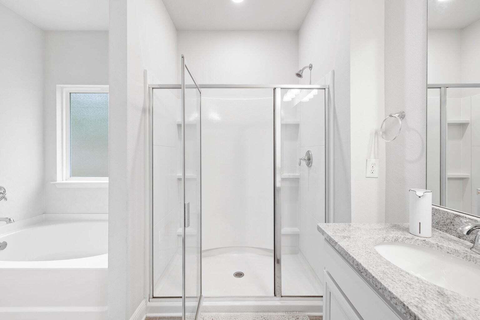 161 Southern Pnes Road Santa Rosa Beach, FL 32459 - Photo 5 of 20 a bathroom with a granite countertop sink mirror and shower